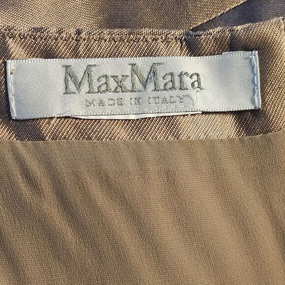 Max Mara Taupe Ruched Italian Dress 6 Elegant Silk Cocktail Minimalist Old Money - Picture 5 of 14